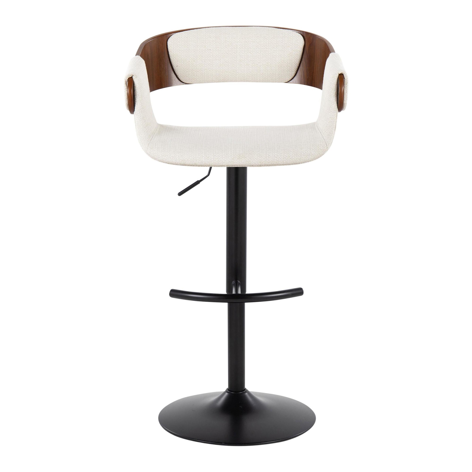 Elisa Mid-Century Modern Cream Fabric Adjustable Barstools w/ Rounded T Footrest (Set of 2) 10 Elisa Mid-Century Modern Cream Fabric Adjustable Barstools w/ Rounded T Footrest (Set of 2) - Image 10