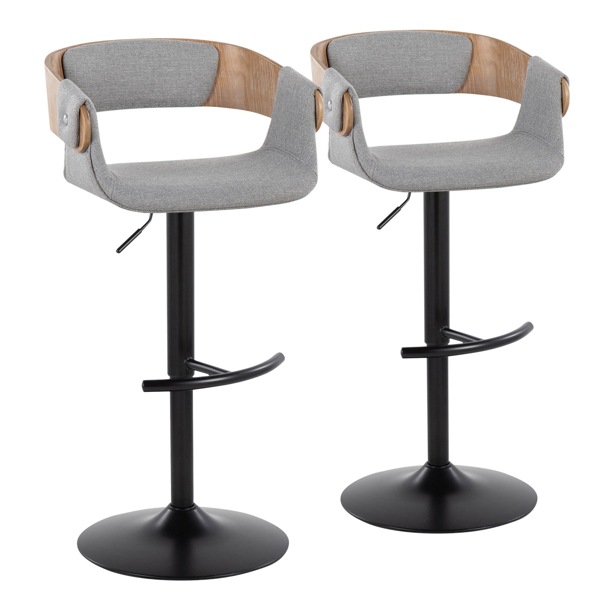 Elisa Mid-Century Modern Grey Fabric Adjustable Barstools (Set of 2) 5 Elisa Mid-Century Modern Grey Fabric Adjustable Barstools (Set of 2) - Image 5