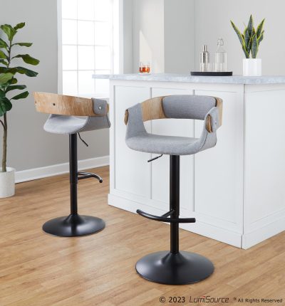 Elisa Mid-Century Modern Grey Fabric Adjustable Barstools (Set of 2)