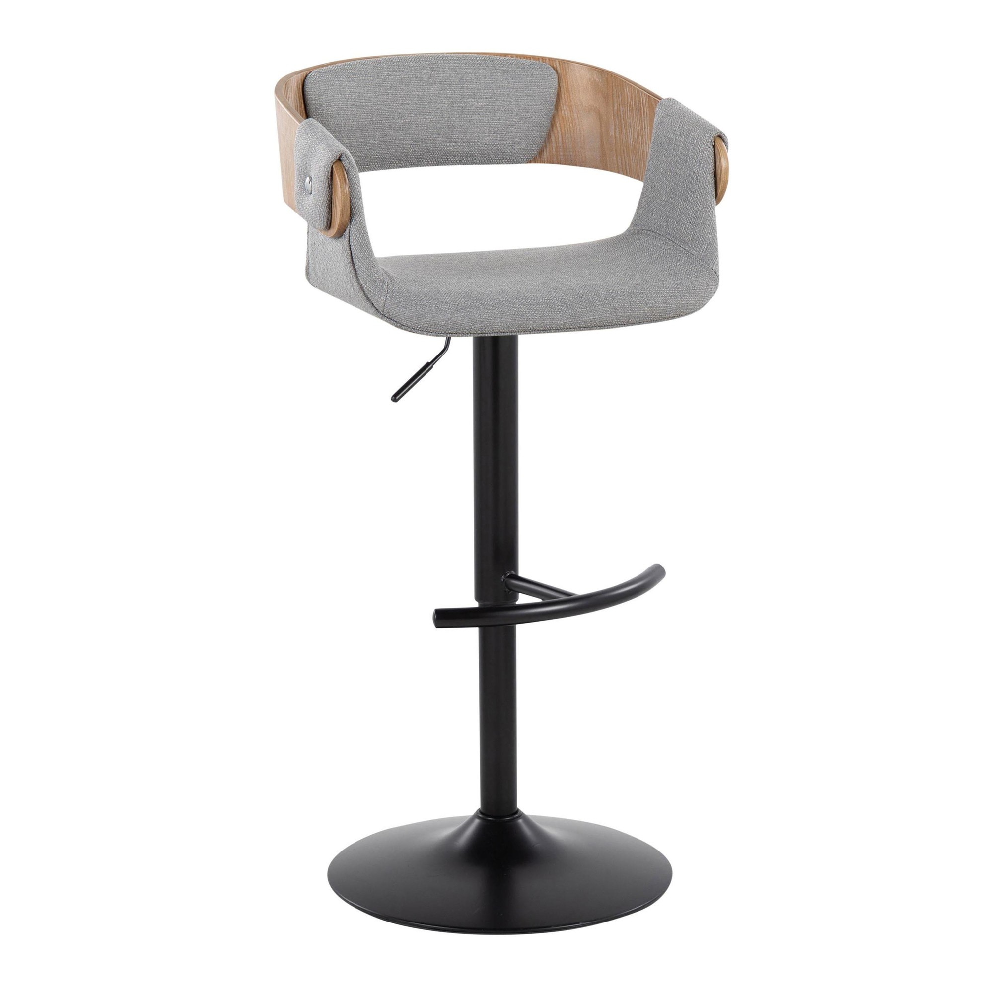 Elisa Mid-Century Modern Grey Fabric Adjustable Barstools (Set of 2) 6 Elisa Mid-Century Modern Grey Fabric Adjustable Barstools (Set of 2) - Image 6