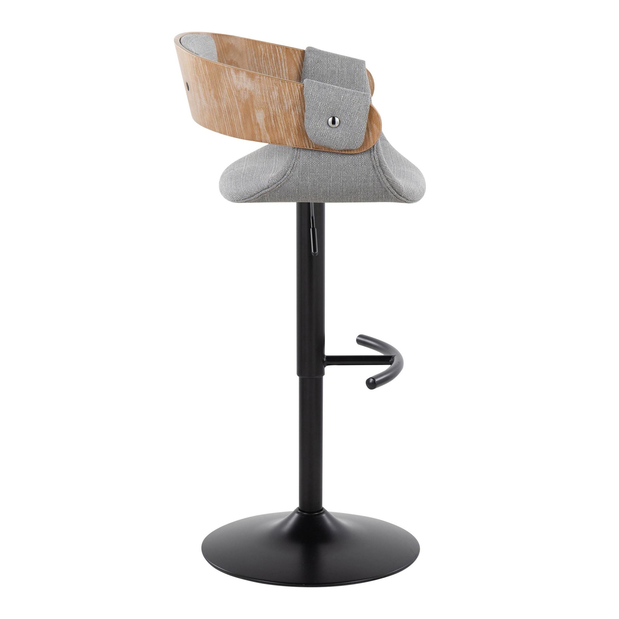 Elisa Mid-Century Modern Grey Fabric Adjustable Barstools (Set of 2) 7 Elisa Mid-Century Modern Grey Fabric Adjustable Barstools (Set of 2) - Image 7