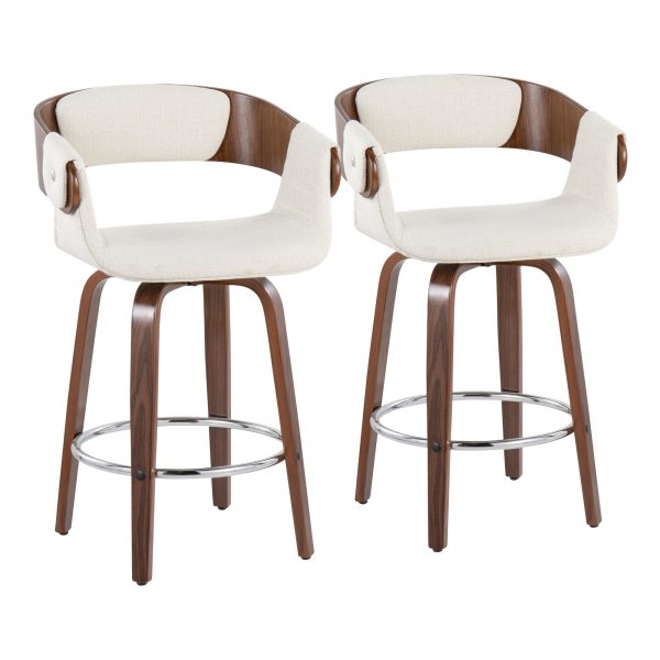 Elisa Walnut and Cream Mid Century Modern Counter Stools Set of 2 2