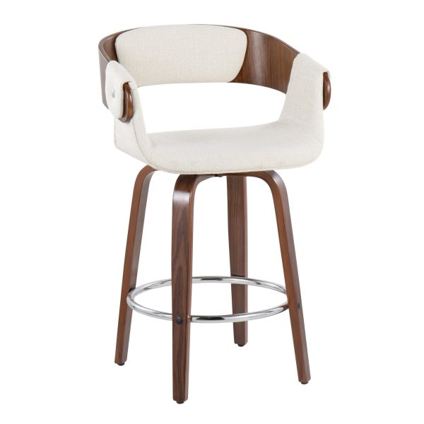 Elisa Walnut and Cream Mid Century Modern Counter Stools Set of 2 3