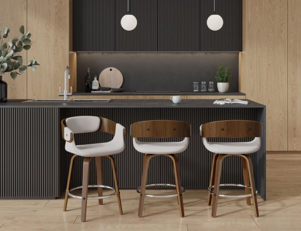 Elisa Walnut and Cream Mid Century Modern Counter Stools Set of 2
