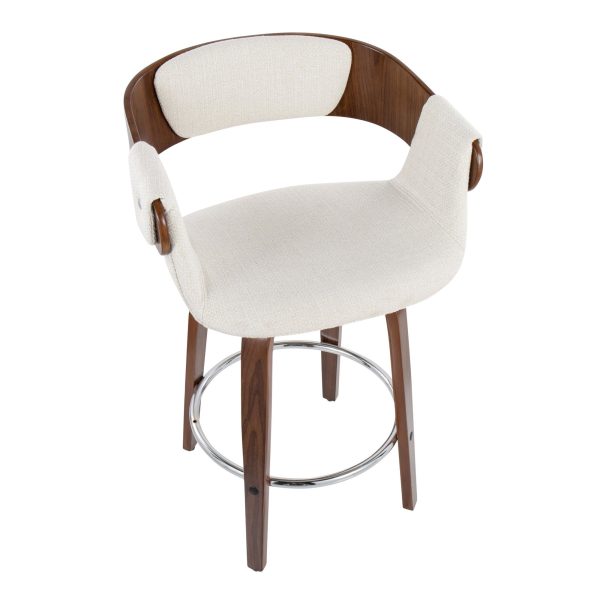 Elisa Walnut and Cream Mid Century Modern Counter Stools Set of 2 8