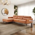 Cognac Vegan Leather L-Shaped Left Sectional Sofa