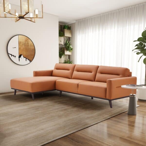 EllaL ShapedCognacPULeatherLeftSectionalCouch 1