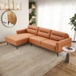 Cognac Vegan Leather L-Shaped Left Sectional Sofa