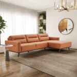 Cognac Vegan Leather L-Shaped Sectional Sofa for Living Rooms