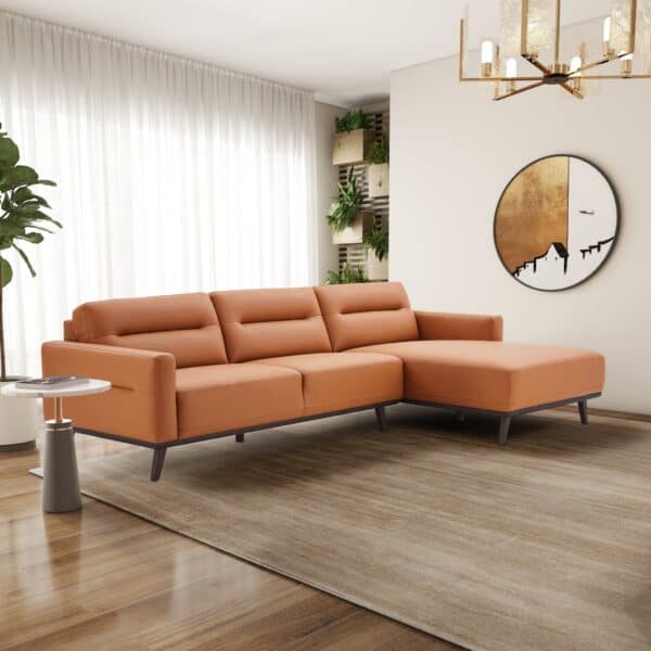 EllaL ShapedCognacPULeatherRightSectionalCouch 2