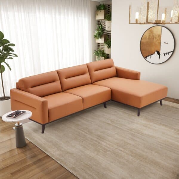 EllaL ShapedCognacPULeatherRightSectionalCouch 3