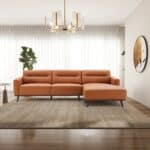 Cognac Vegan Leather L-Shaped Sectional Sofa for Living Rooms