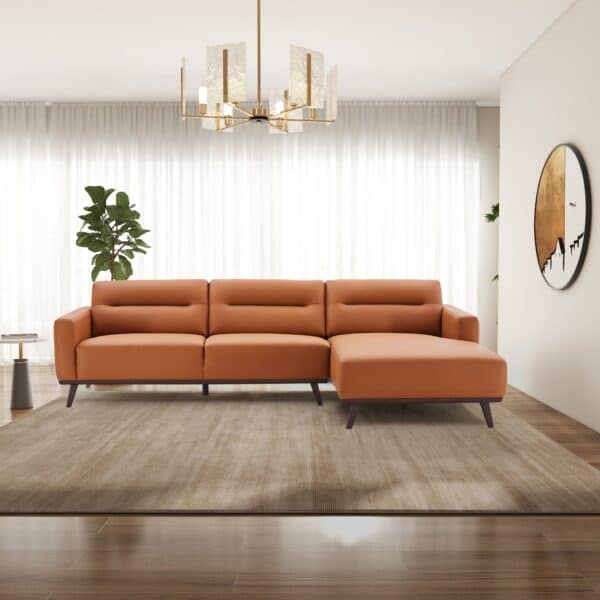EllaL ShapedCognacPULeatherRightSectionalCouch 4