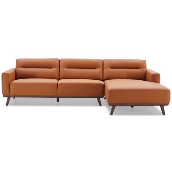 Cognac Vegan Leather L-Shaped Sectional Sofa for Living Rooms
