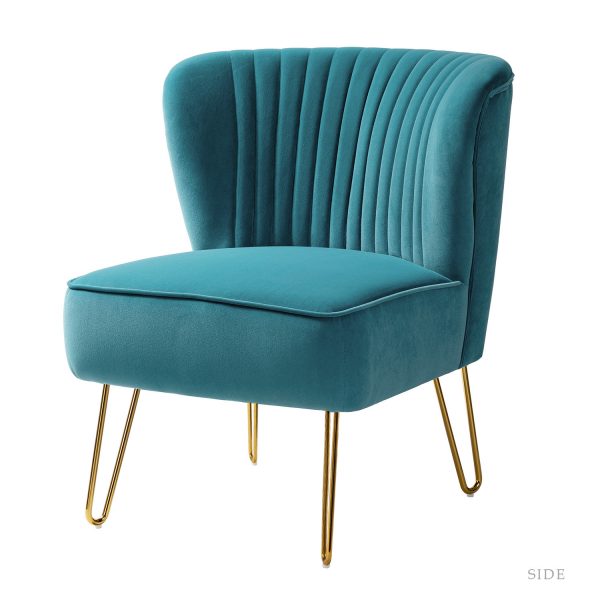 Eloisa Blue Velvet Channel Tufted Armless Accent Chair 1
