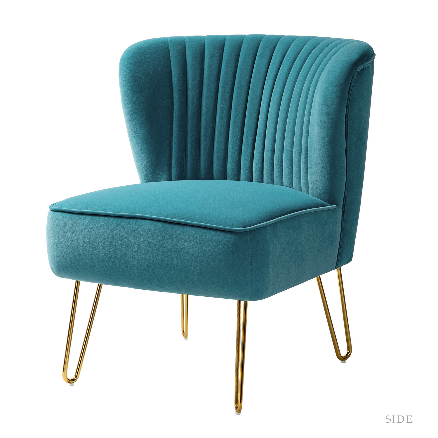 Eloisa Blue Velvet Channel Tufted Armless Accent Chair 2 Eloisa Blue Velvet Channel Tufted Armless Accent Chair - Image 2