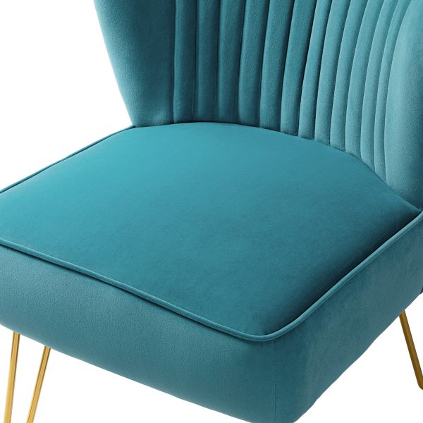 Eloisa Blue Velvet Channel Tufted Armless Accent Chair 4