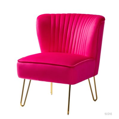 Eloisa Fushia Velvet Channel Tufted Armless Accent Side Chair