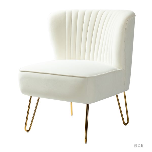 Eloisa Ivory Velvet Channel Tufted Armless Accent Side Chair