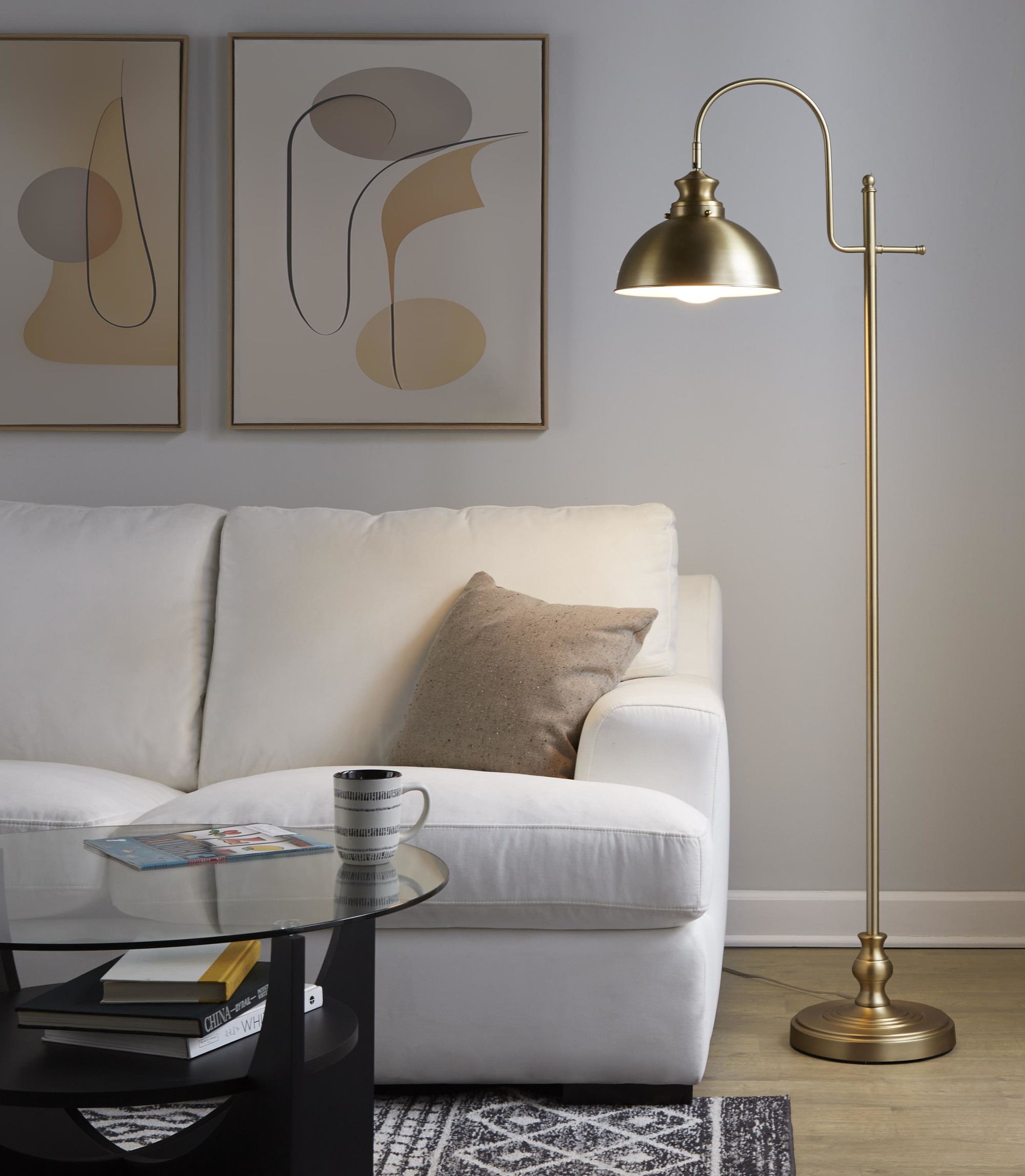 Emery 64 Contemporary Gold Metal Arched Floor Lamp 2 Emery 64 Contemporary Gold Metal Arched Floor Lamp - Image 2