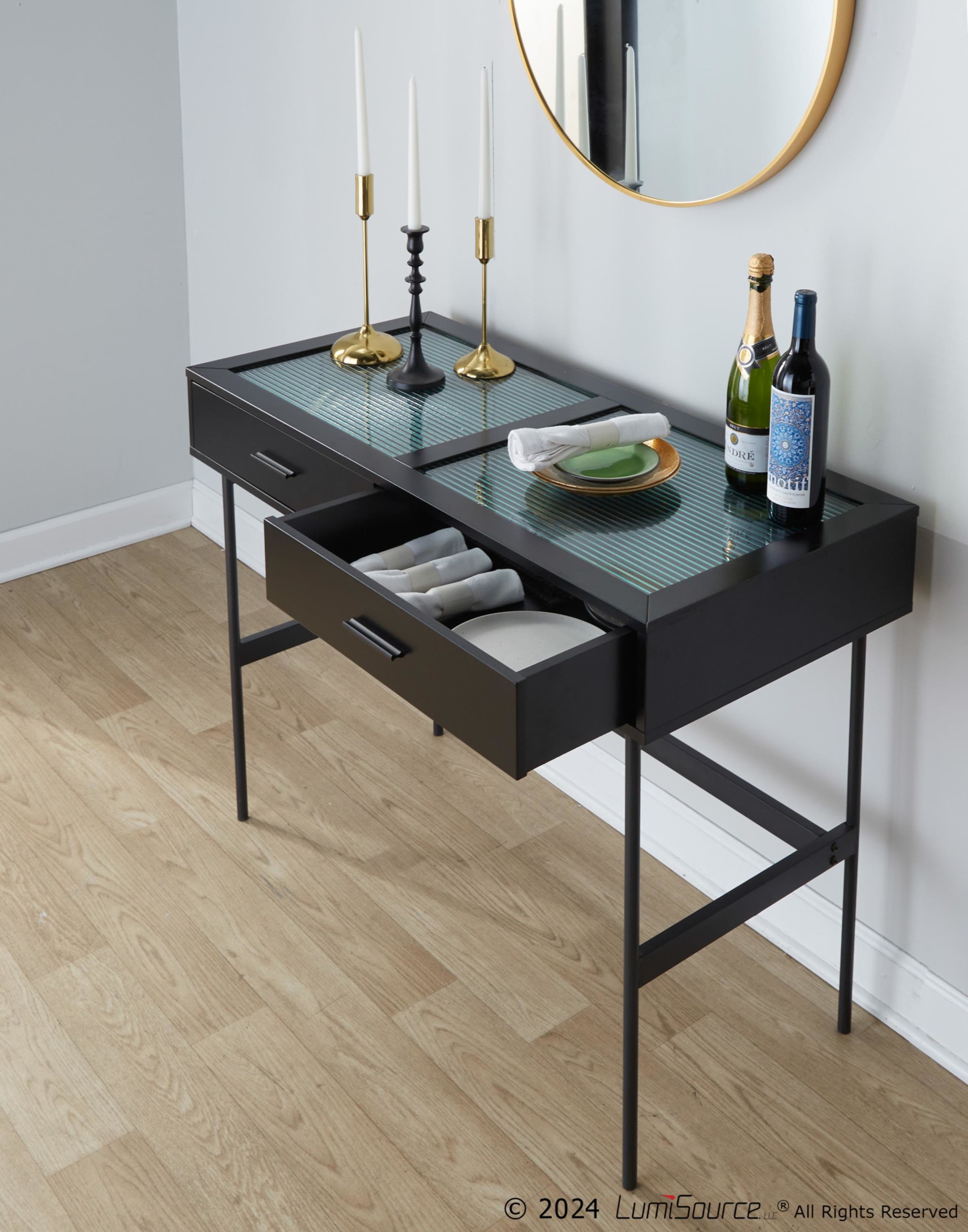 Emery Black Contemporary Glass Top Console Table 2 Emery Black Contemporary Glass Top Console Table - Image 2