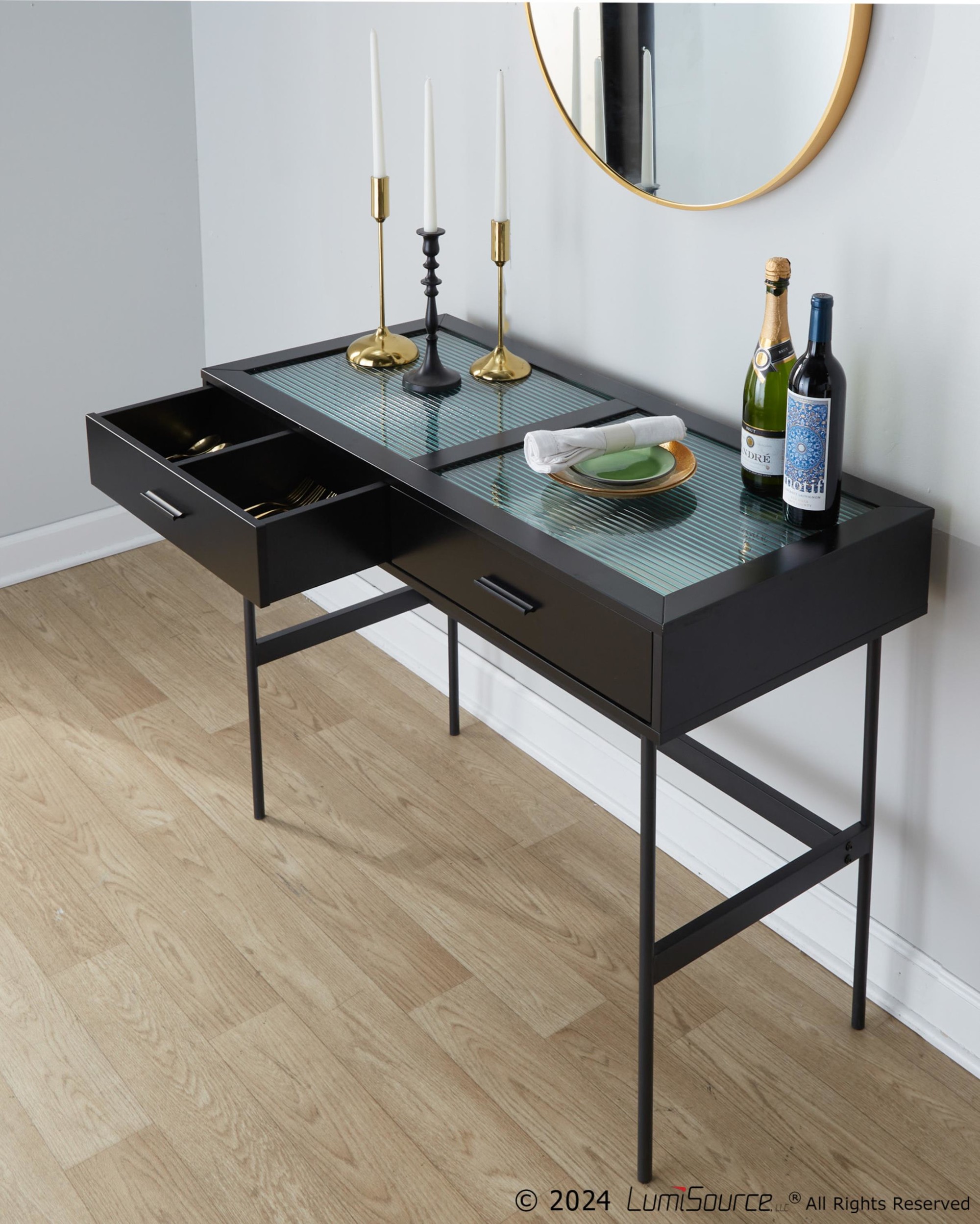 Emery Black Contemporary Glass Top Console Table 3 Emery Black Contemporary Glass Top Console Table - Image 3