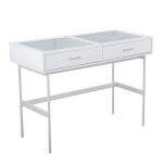 Emery White Contemporary Glass Top Console Table with Drawers