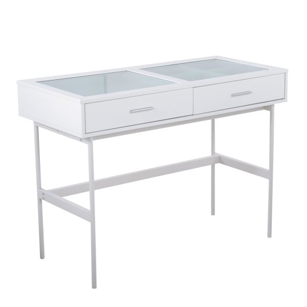 Emery White Contemporary Glass Top Console Table with Drawers 1