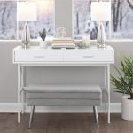 Emery White Contemporary Glass Top Console Table with Drawers