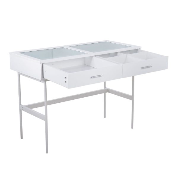 Emery White Contemporary Glass Top Console Table with Drawers 2