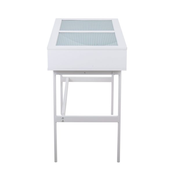 Emery White Contemporary Glass Top Console Table with Drawers 3