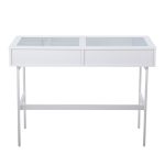 Emery White Contemporary Glass Top Console Table with Drawers