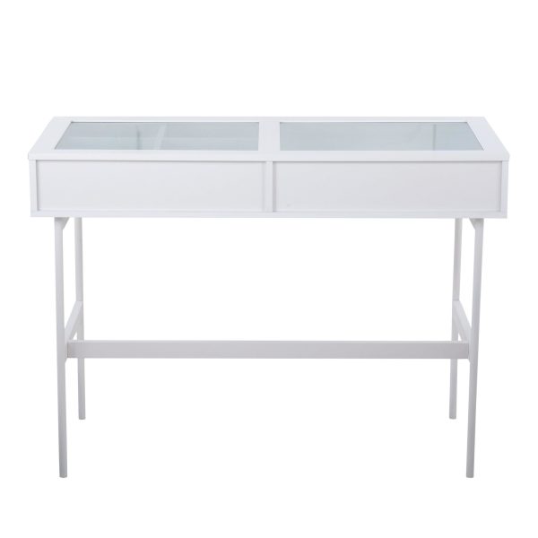Emery White Contemporary Glass Top Console Table with Drawers 5