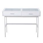 Emery White Contemporary Glass Top Console Table with Drawers