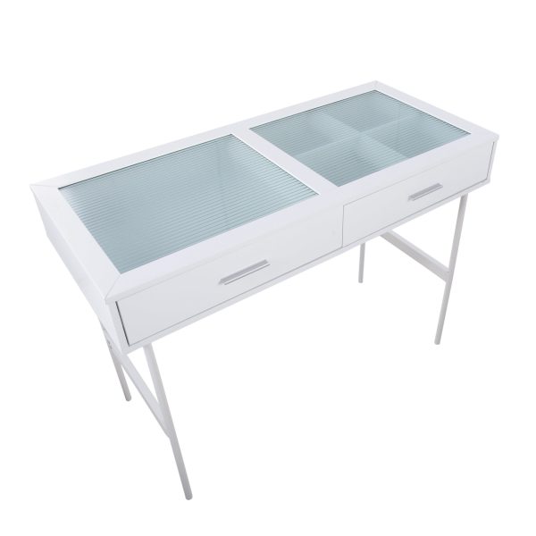 Emery White Contemporary Glass Top Console Table with Drawers 7