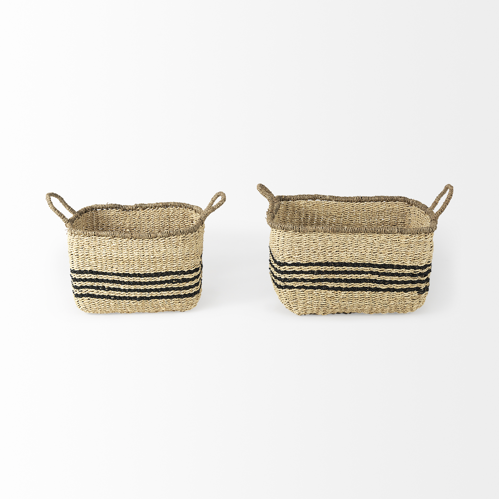 Emma 17.3L x 13.0W x 11.0H (Set of 2) Light Brown Seagrass Rectangular Basket W/ Black Stripes 2 Emma 17.3L x 13.0W x 11.0H (Set of 2) Light Brown Seagrass Rectangular Basket W/ Black Stripes - Image 2