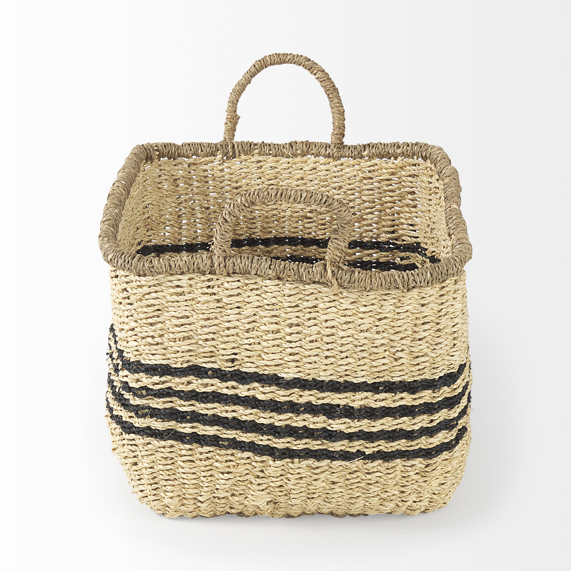 Emma 17.3L x 13.0W x 11.0H (Set of 2) Light Brown Seagrass Rectangular Basket W/ Black Stripes 3 Emma 17.3L x 13.0W x 11.0H (Set of 2) Light Brown Seagrass Rectangular Basket W/ Black Stripes - Image 3