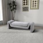 Mid-Century Modern Gray Boucle Upholstered Bench 9 Mid-Century Modern Gray Boucle Upholstered Bench