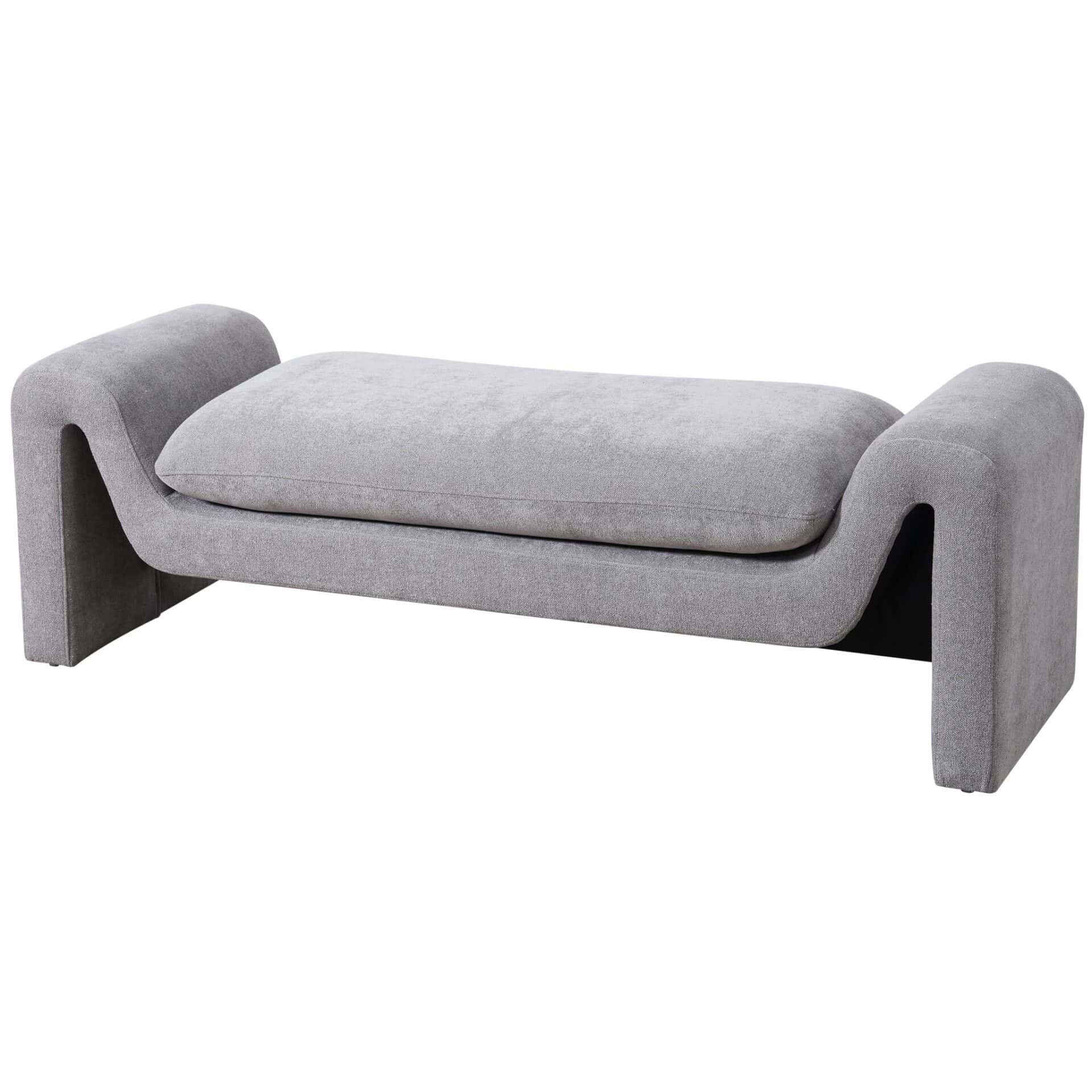 Mid-Century Modern Gray Boucle Upholstered Bench 1 Mid-Century Modern Gray Boucle Upholstered Bench