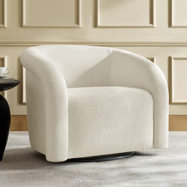 Enea Ivory Boucle Modern 360 Swivel Barrel Chair 1