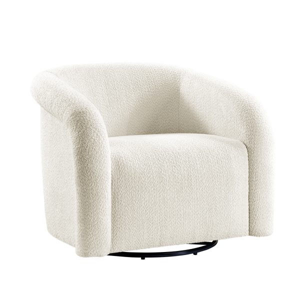 Enea Ivory Boucle Modern 360 Swivel Barrel Chair