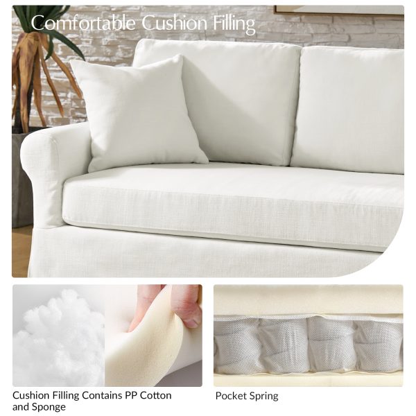 Enrico Ivory Rolled Arm Traditional Slipcovered Sofa 4