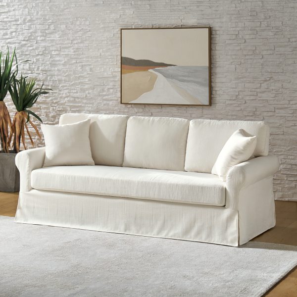 Enrico White Slipcovered Rolled Arm Traditional Sofa 1