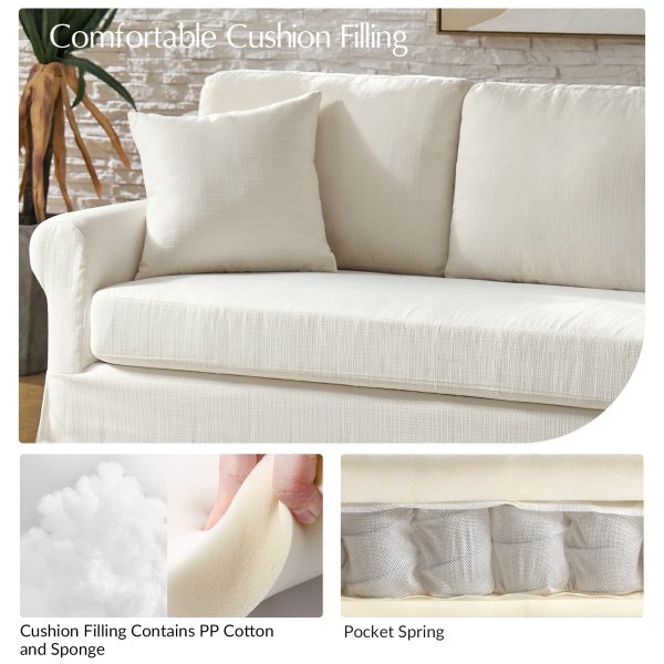 Enrico White Slipcovered Rolled Arm Traditional Sofa 4