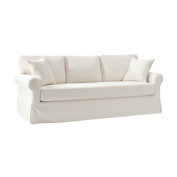 Enrico White Slipcovered Rolled Arm Traditional Sofa