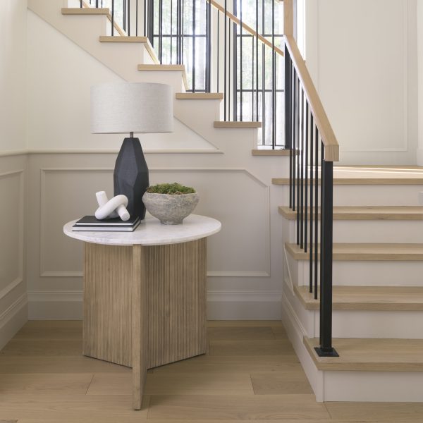 Enzo Marble Tabletop w Fluted Light Wood Base Foyer Accent Table 1