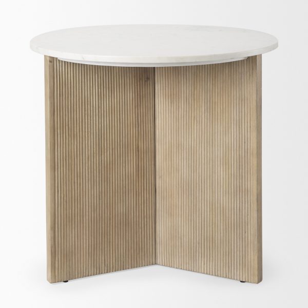 Enzo Marble Tabletop w Fluted Light Wood Base Foyer Accent Table 3