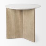 Enzo Marble Tabletop w/ Fluted Light Wood Base Foyer Accent Table