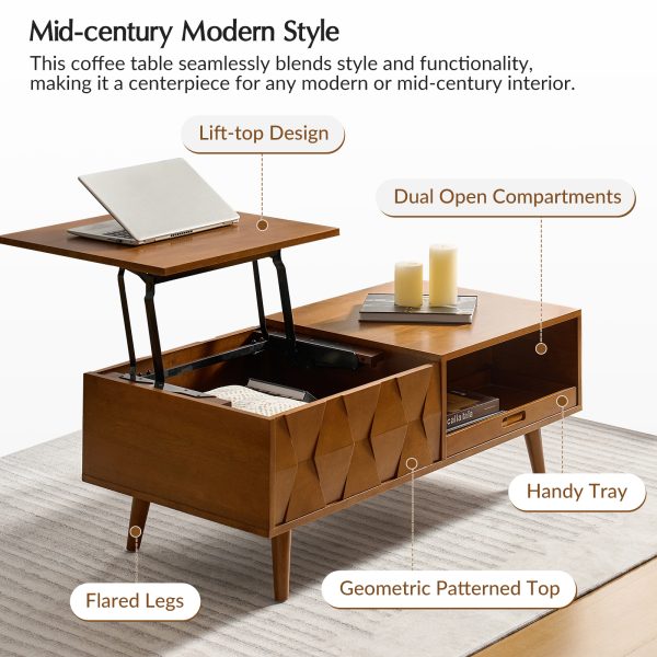 Epirus Acorn Mid Century Lift Top Coffee Table with Geometric Storage 2