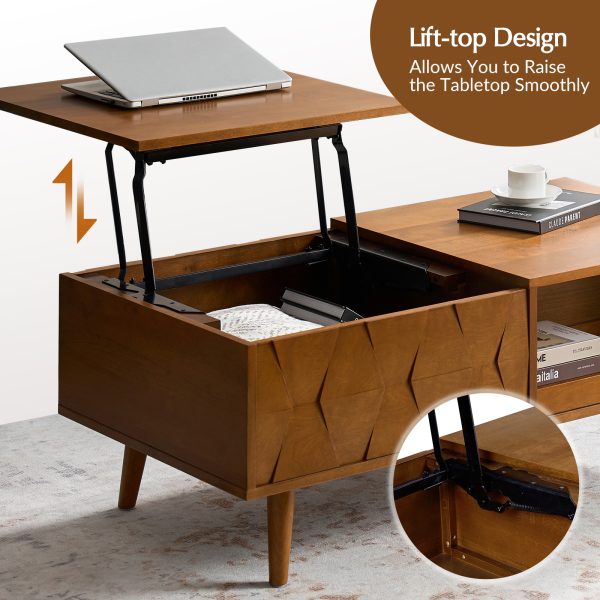 Epirus Acorn Mid Century Lift Top Coffee Table with Geometric Storage 3